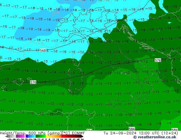 Z500/Yağmur (+YB)/Z850 ECMWF Sa 24.09.2024 12 UTC