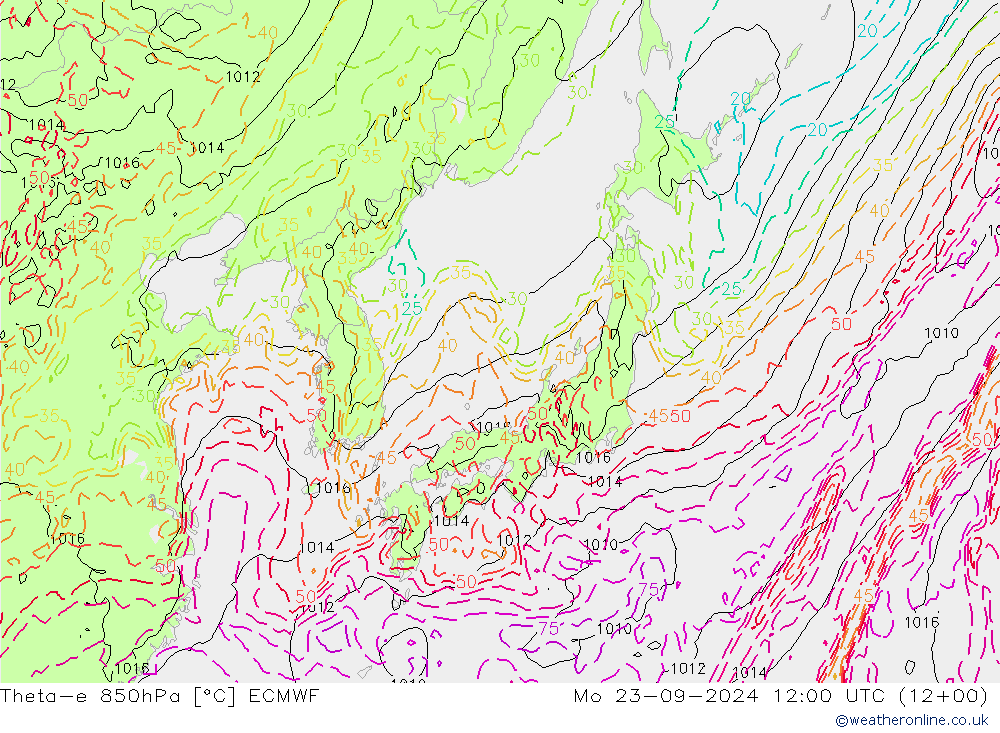 Theta-e 850гПа ECMWF пн 23.09.2024 12 UTC