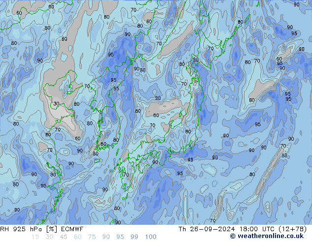 RH 925 hPa ECMWF  26.09.2024 18 UTC