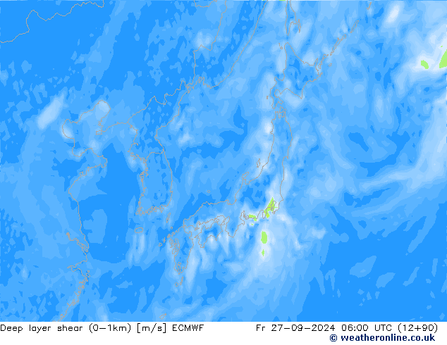 Deep layer shear (0-1km) ECMWF pt. 27.09.2024 06 UTC