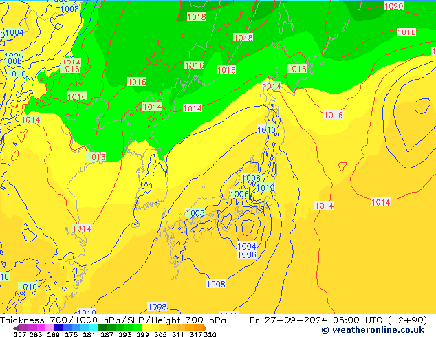 Thck 700-1000 hPa ECMWF pt. 27.09.2024 06 UTC