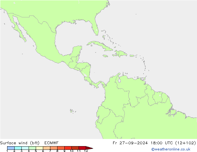 Surface wind (bft) ECMWF Pá 27.09.2024 18 UTC