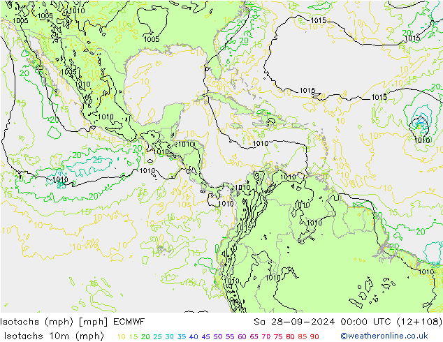 Isotachs (mph) ECMWF sam 28.09.2024 00 UTC