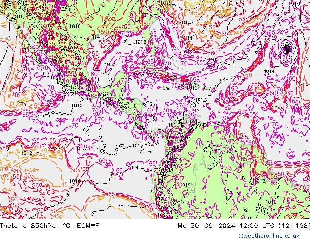 Theta-e 850hPa ECMWF Mo 30.09.2024 12 UTC