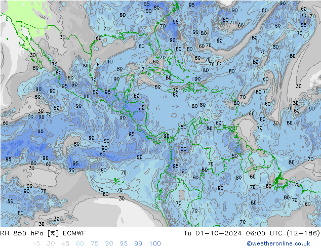 RH 850 hPa ECMWF  01.10.2024 06 UTC