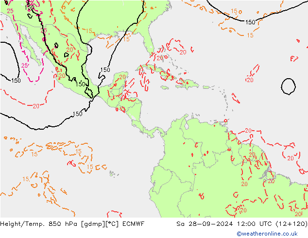 Height/Temp. 850 гПа ECMWF сб 28.09.2024 12 UTC