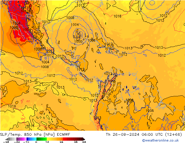 SLP/Temp. 850 hPa ECMWF jue 26.09.2024 06 UTC