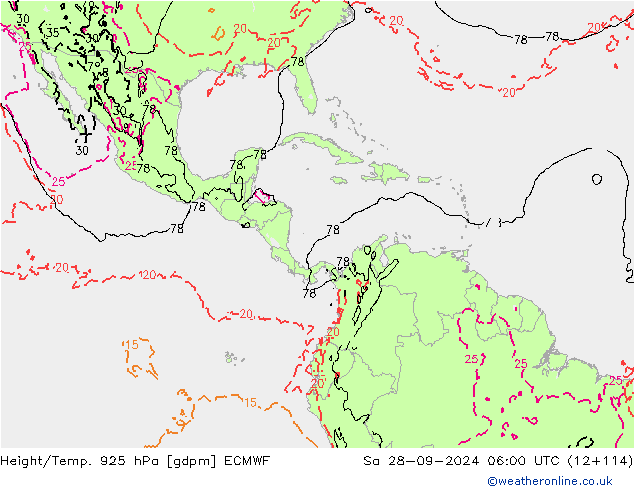 Géop./Temp. 925 hPa ECMWF sam 28.09.2024 06 UTC