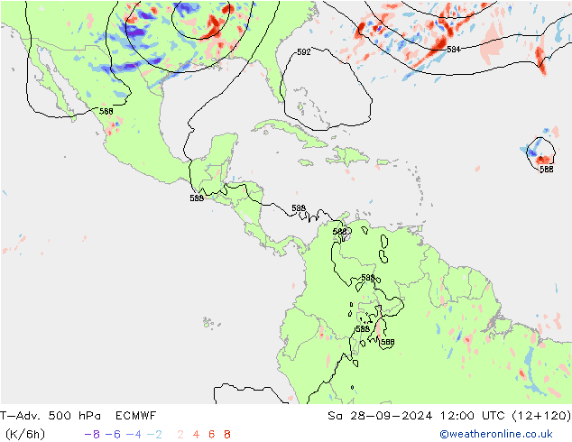 T-Adv. 500 hPa ECMWF Sa 28.09.2024 12 UTC