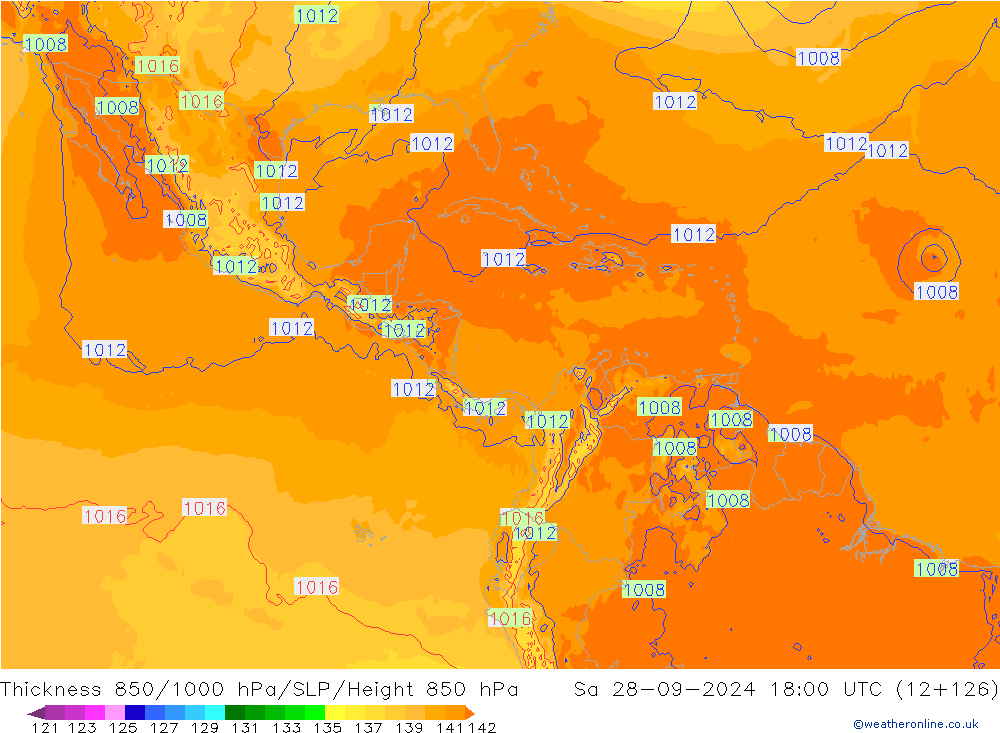 Thck 850-1000 hPa ECMWF Sáb 28.09.2024 18 UTC