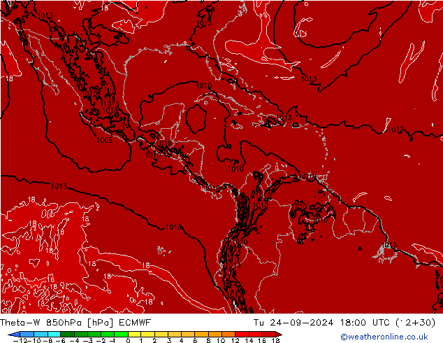 Theta-W 850гПа ECMWF вт 24.09.2024 18 UTC