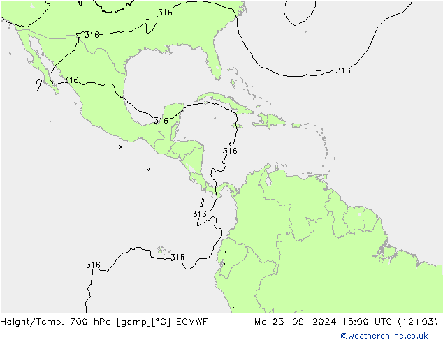 Height/Temp. 700 hPa ECMWF Mo 23.09.2024 15 UTC