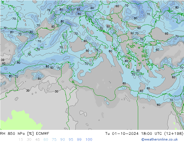 RH 850 hPa ECMWF  01.10.2024 18 UTC