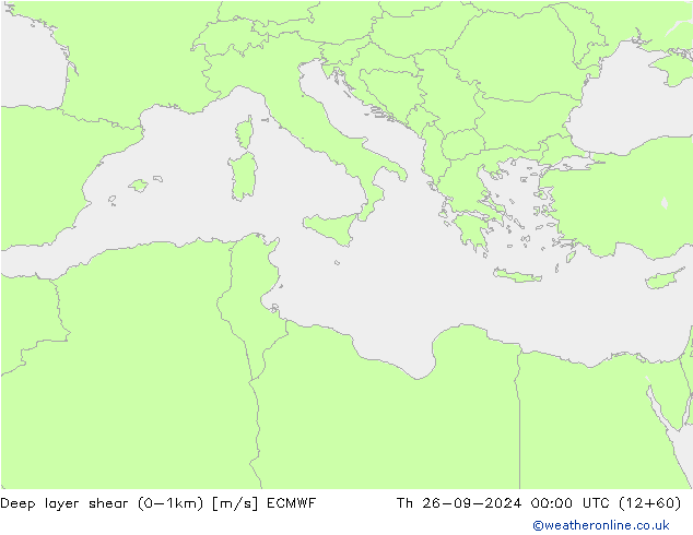 Deep layer shear (0-1km) ECMWF Čt 26.09.2024 00 UTC