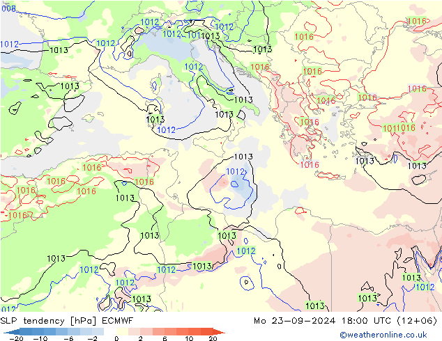 SLP tendency ECMWF Mo 23.09.2024 18 UTC