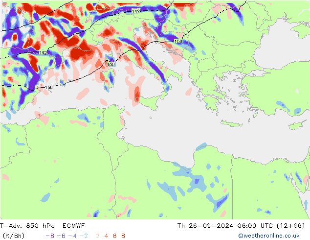 T-Adv. 850 hPa ECMWF gio 26.09.2024 06 UTC