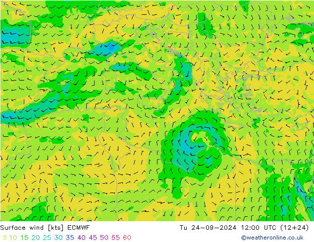 Viento 10 m ECMWF mar 24.09.2024 12 UTC