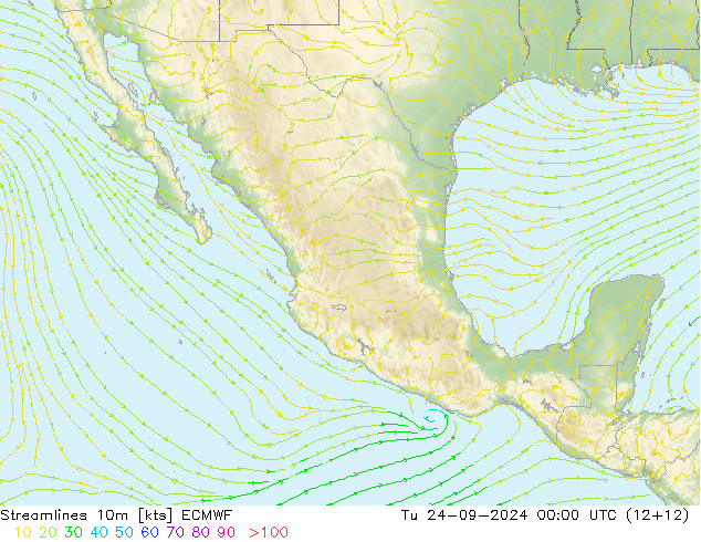 Stroomlijn 10m ECMWF di 24.09.2024 00 UTC