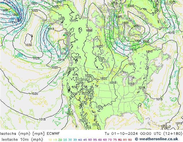 Isotachen (mph) ECMWF di 01.10.2024 00 UTC