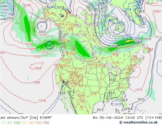 Jet stream/SLP ECMWF Po 30.09.2024 12 UTC