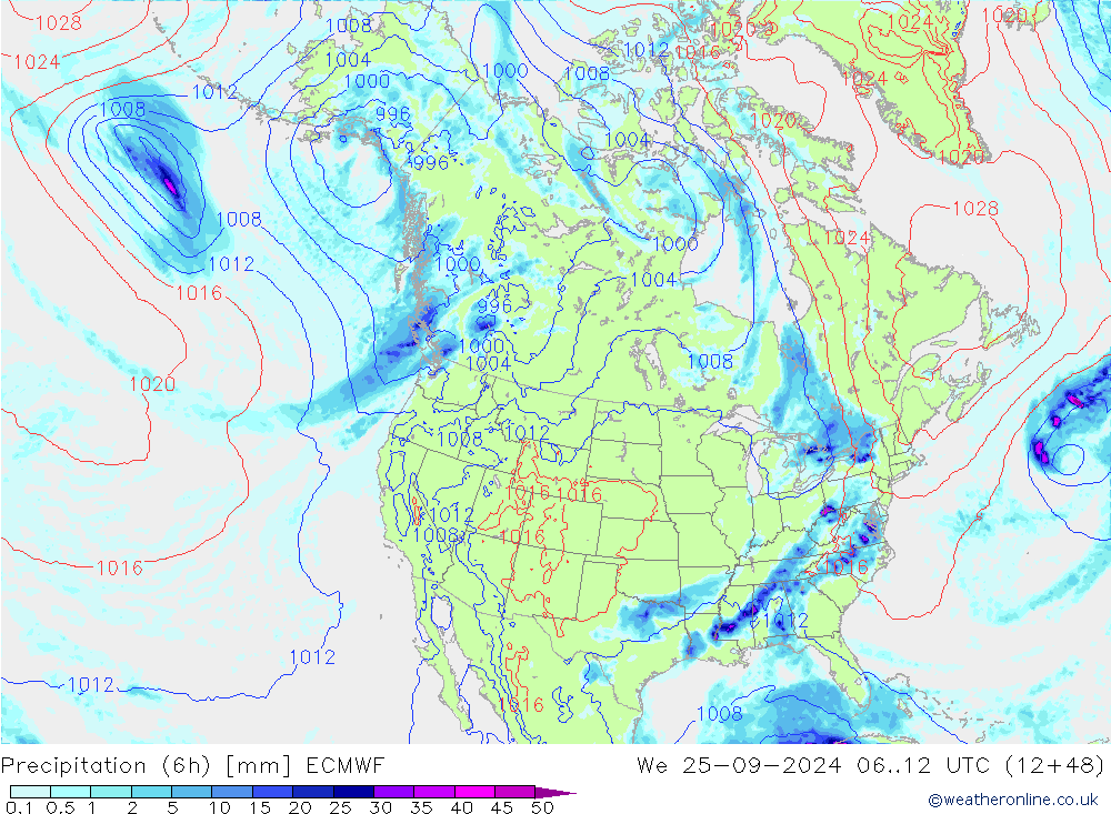 Z500/Rain (+SLP)/Z850 ECMWF mer 25.09.2024 12 UTC