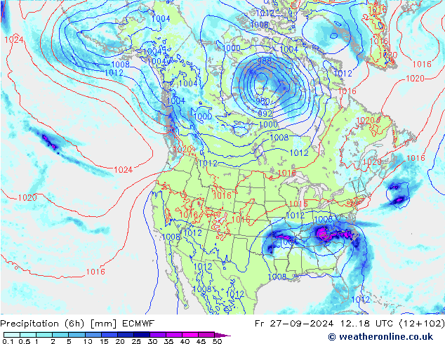 Z500/Rain (+SLP)/Z850 ECMWF vie 27.09.2024 18 UTC