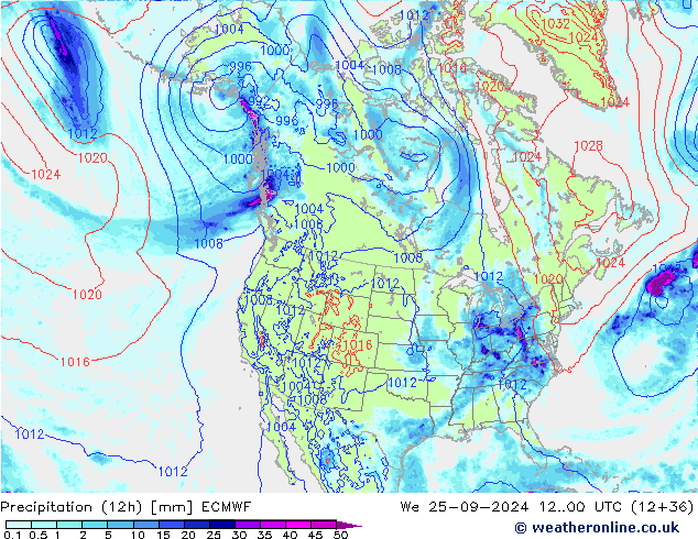 opad (12h) ECMWF śro. 25.09.2024 00 UTC