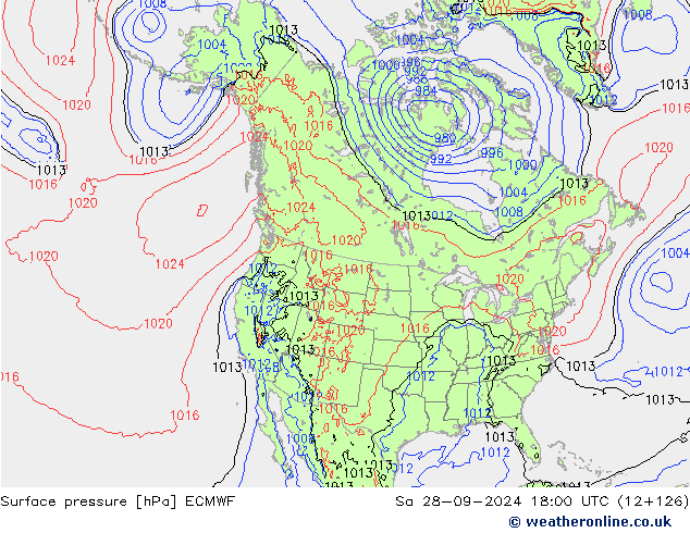 Pressione al suolo ECMWF sab 28.09.2024 18 UTC