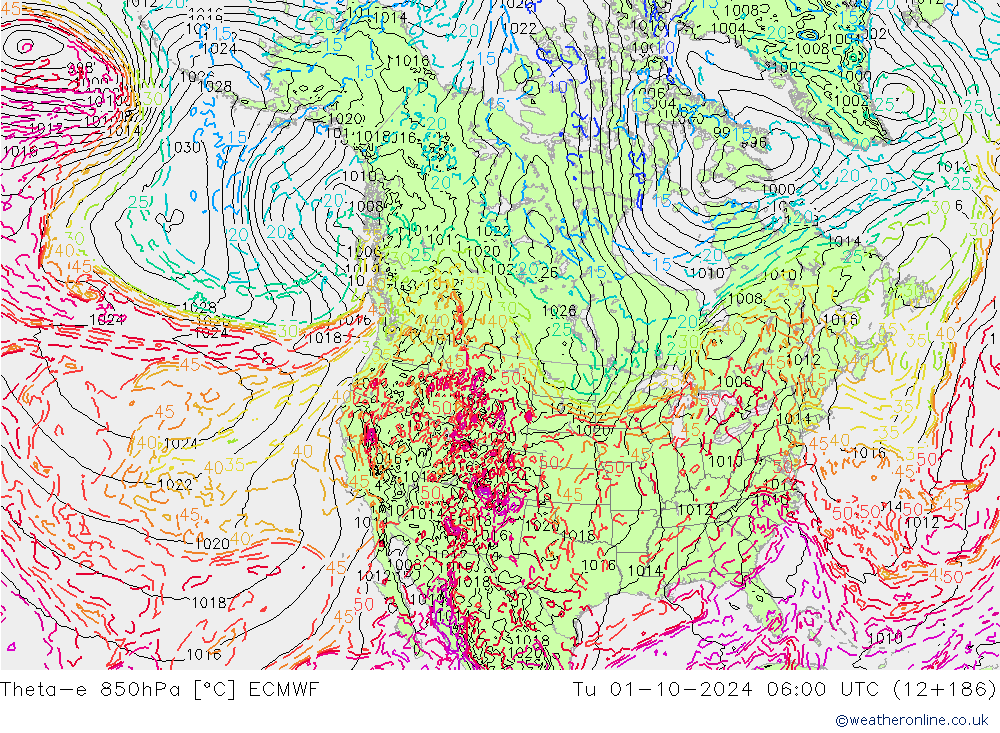 Theta-e 850hPa ECMWF mar 01.10.2024 06 UTC