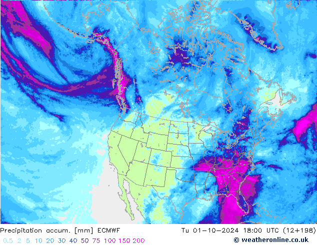 Precipitation accum. ECMWF 星期二 01.10.2024 18 UTC