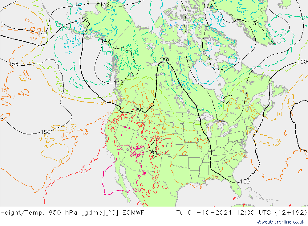 Z500/Rain (+SLP)/Z850 ECMWF Út 01.10.2024 12 UTC