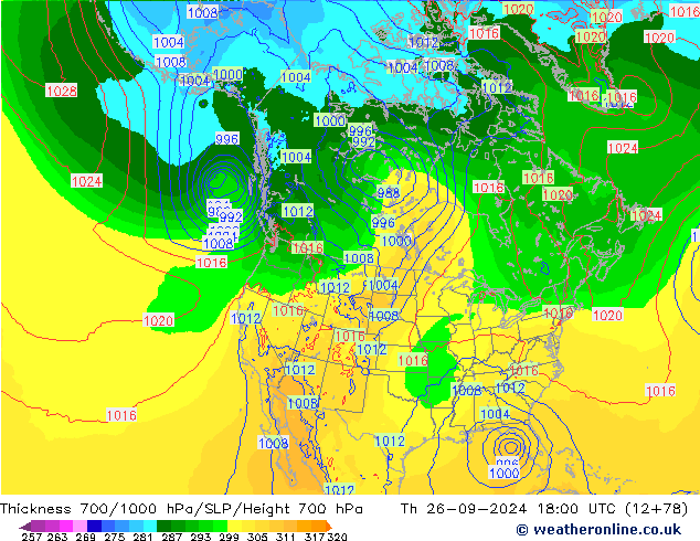 Thck 700-1000 hPa ECMWF Qui 26.09.2024 18 UTC