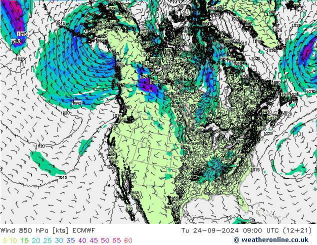 Wind 850 hPa ECMWF Tu 24.09.2024 09 UTC