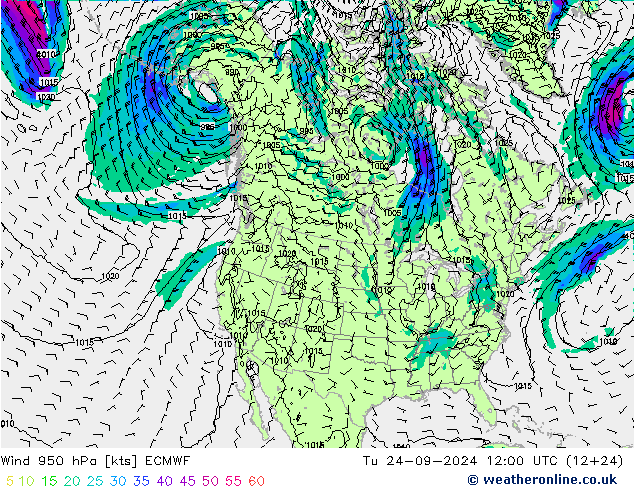 Wind 950 hPa ECMWF Di 24.09.2024 12 UTC