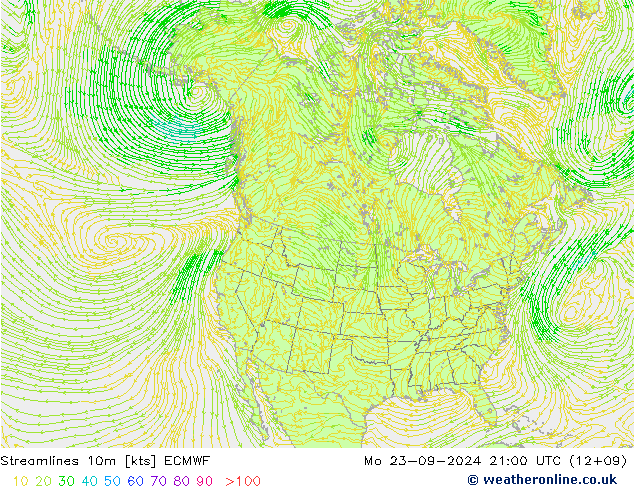 Streamlines 10m ECMWF Mo 23.09.2024 21 UTC