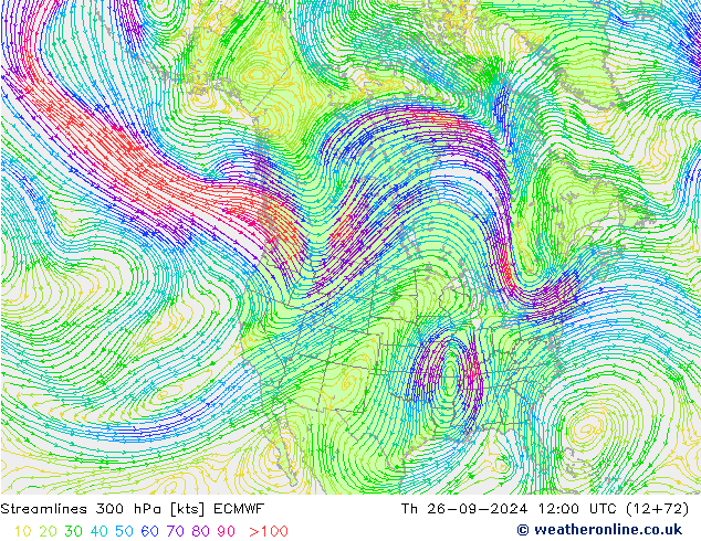 Streamlines 300 hPa ECMWF Th 26.09.2024 12 UTC