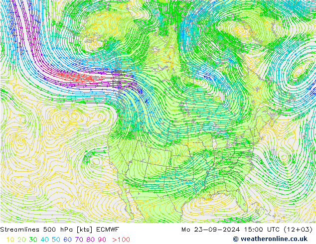 Linea di flusso 500 hPa ECMWF lun 23.09.2024 15 UTC