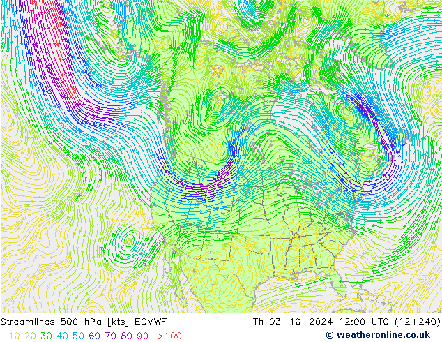 Streamlines 500 hPa ECMWF Th 03.10.2024 12 UTC