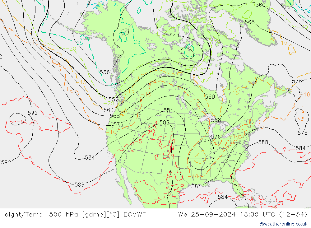 Z500/Rain (+SLP)/Z850 ECMWF We 25.09.2024 18 UTC