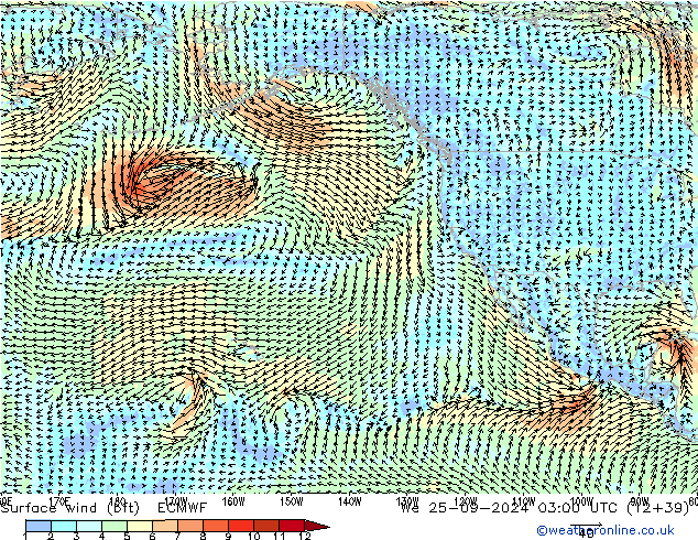 Surface wind (bft) ECMWF St 25.09.2024 03 UTC