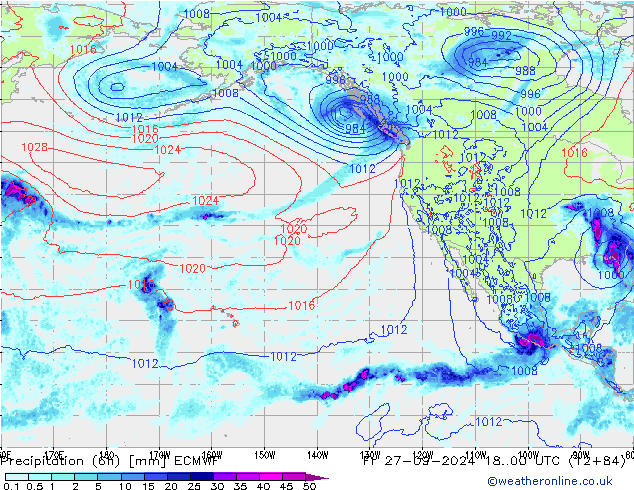 осадки (6h) ECMWF пт 27.09.2024 00 UTC