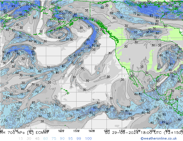 RH 700 hPa ECMWF  29.09.2024 18 UTC