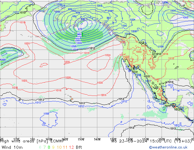 High wind areas ECMWF lun 23.09.2024 15 UTC