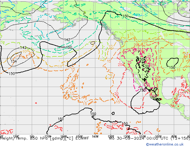 Z500/Yağmur (+YB)/Z850 ECMWF Pzt 30.09.2024 00 UTC