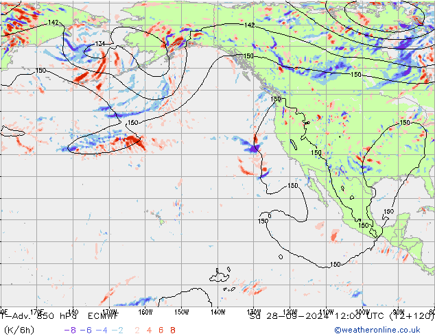 T-Adv. 850 hPa ECMWF So 28.09.2024 12 UTC