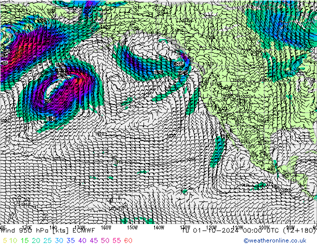 Vento 950 hPa ECMWF mar 01.10.2024 00 UTC