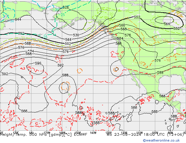 Z500/Rain (+SLP)/Z850 ECMWF Mo 23.09.2024 18 UTC