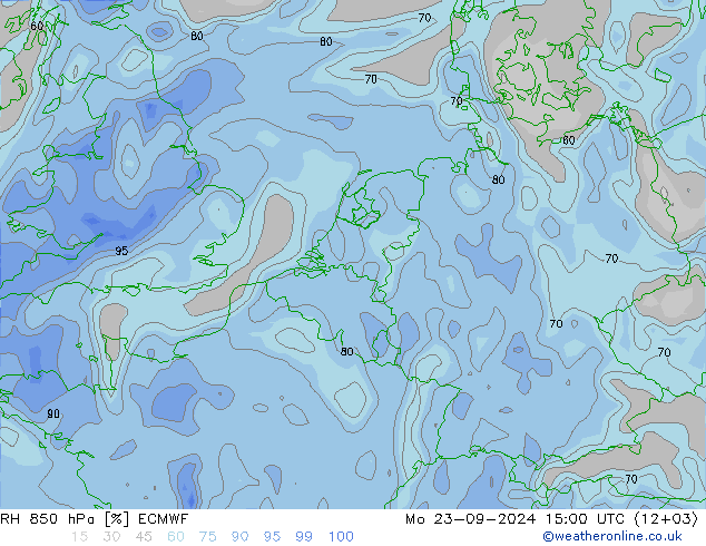 RH 850 hPa ECMWF lun 23.09.2024 15 UTC