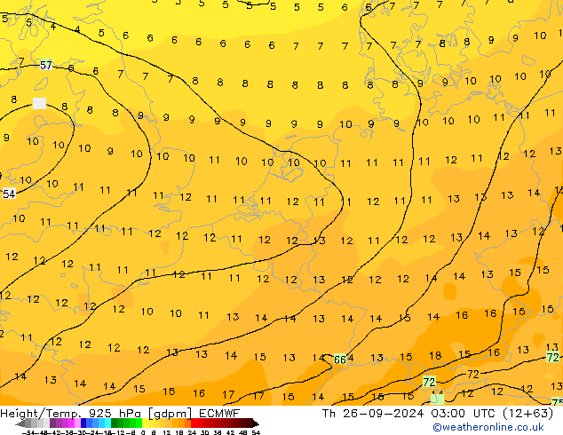 Hoogte/Temp. 925 hPa ECMWF do 26.09.2024 03 UTC