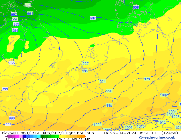 Thck 850-1000 hPa ECMWF Čt 26.09.2024 06 UTC